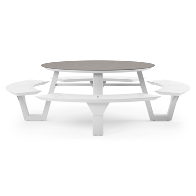 Rondino picknicktafel rond in wit aluminium en volkeramiek Wulong - Dia. 236 x H 71.5 cm