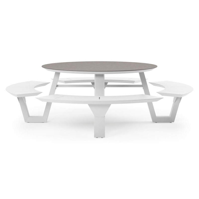 Table de pique-Rondino ronde en aluminium blanc et céramique pleine Wulong - Diam. 236 x Haut. 71.5 cm