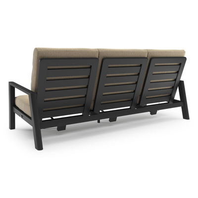 Salon de jardin Cirello en aluminium noir et coussins en all weather cosytica althea camel