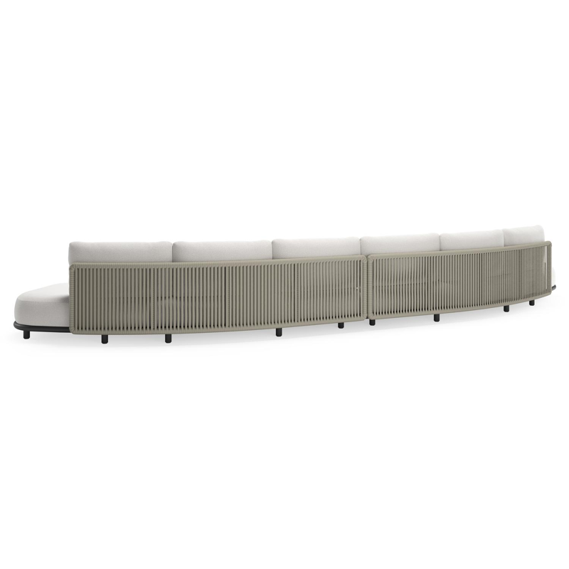 Canapé de jardin Lomano en aluminium noir et corde luxe plate tissée verticalement beige et coussins en all weather solica Soul Optik