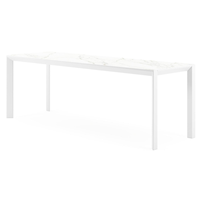 Malito tuintafel in wit aluminium en volkeramiek calacatta - L 220 x B 70 x H 75 cm