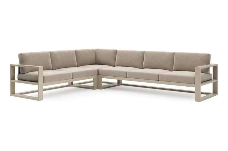 Verato loungehoek in beige aluminium met chartres pewter all weather sunbrella® luxe kussen