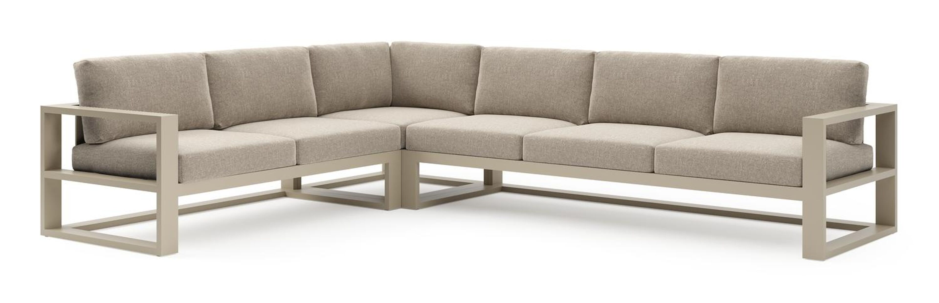 Salon de jardin d'angle Verato en aluminium beige et coussins en all weather sunbrella® luxe chartres pewter