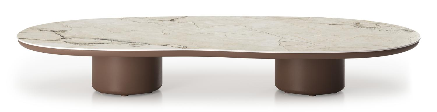 Table de basse Amico organique en taupe aluminium et céramique pleine Colorado Dunes - Lg. 170 x Lrg. 91 x Haut. 25 cm