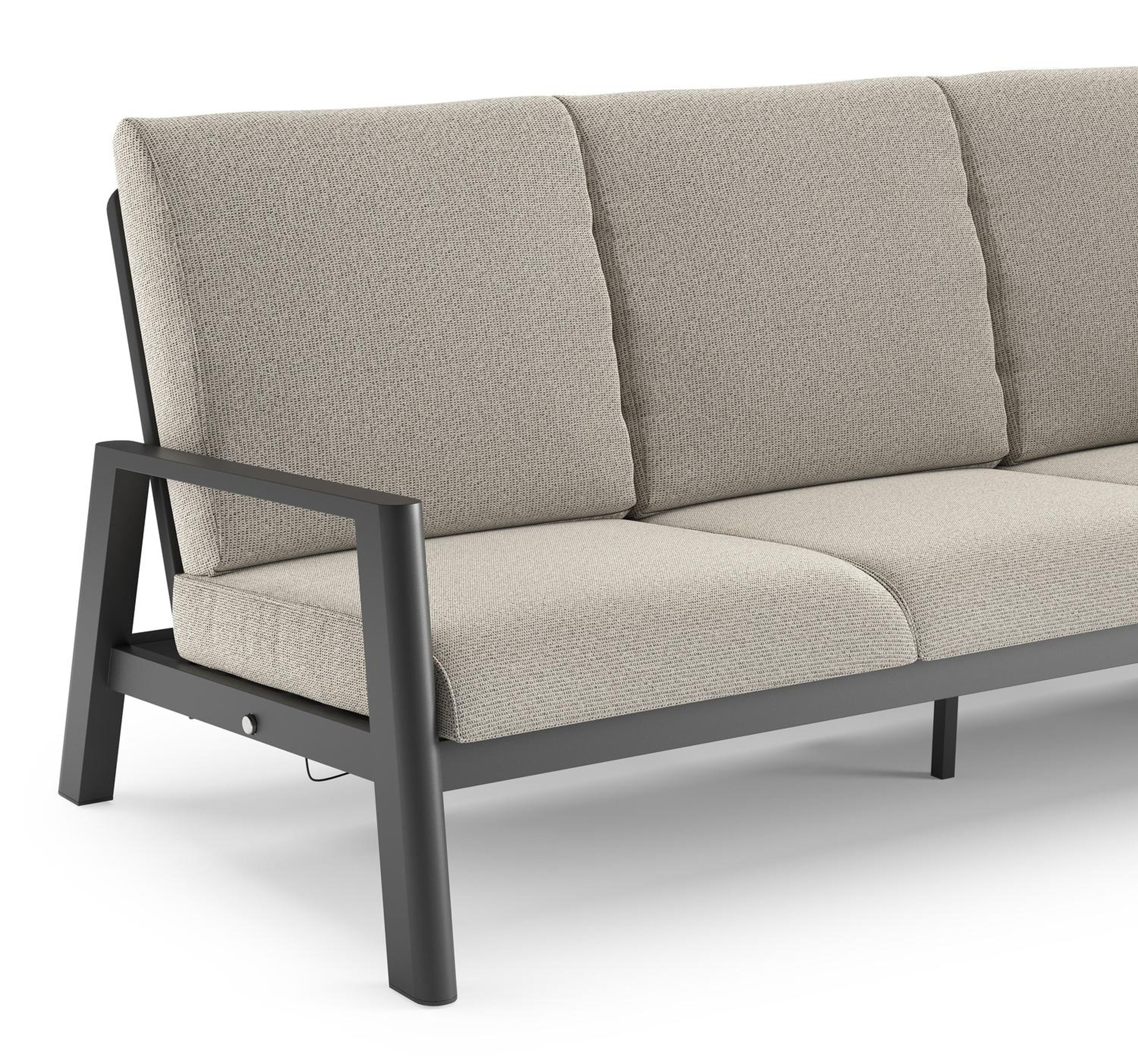 Salon de jardin Cirello en aluminium noir et coussins en all weather solica firenze sand