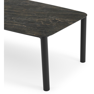 Orso tuintafel bootvorm in zwart aluminium en volkeramiek black obsession - L 255 x B 115 x H 75 cm