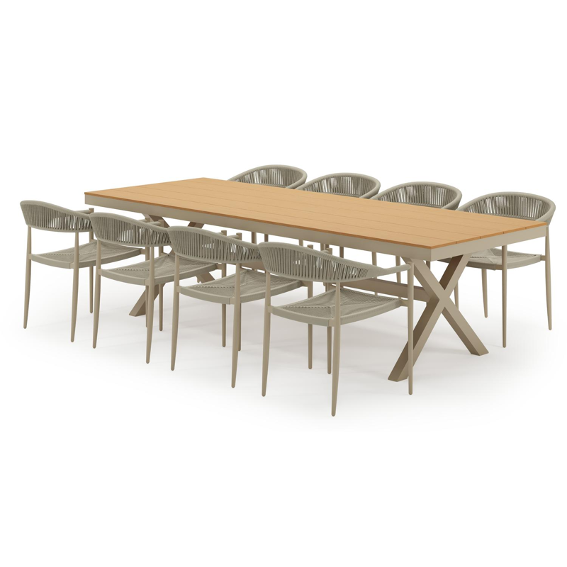 Ensemble de jardin Bahia en aluminium beige et polywood avec 8 chaises de jardin Guarda
