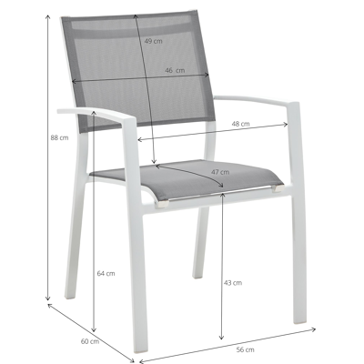 Table de jardin Caldela en aluminium blanc et verre gris - Lg 200 x Larg. 90 x H 75 cm