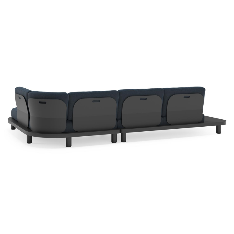 Salon de jardin d'angle Donato en aluminium noir et coussins en All Weather Sunbrella® luxe Heritage Indigo