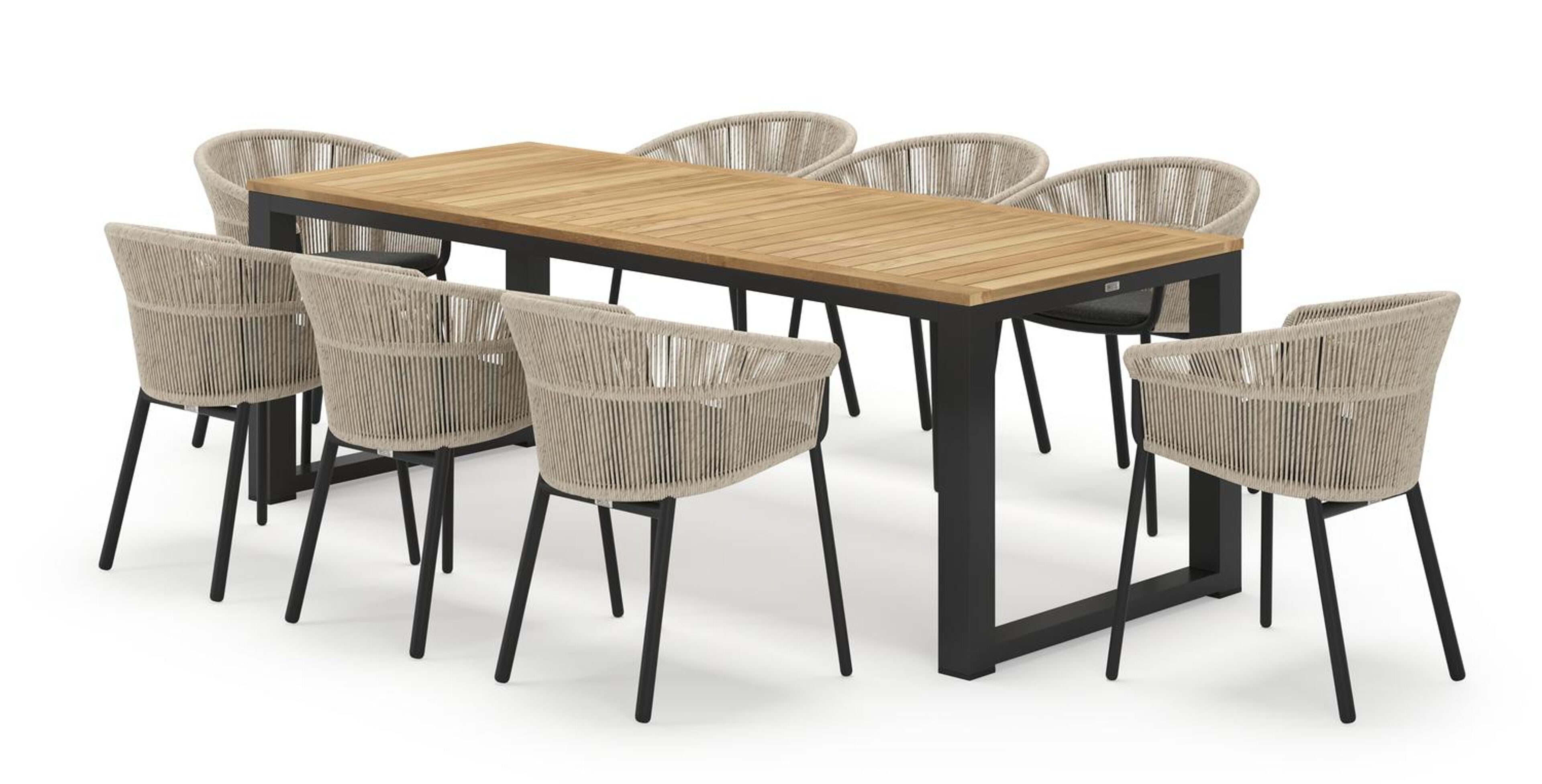 Livo rechthoekige tuinset in zwart aluminium en teak natural finish met 8 Matera tuinstoelen