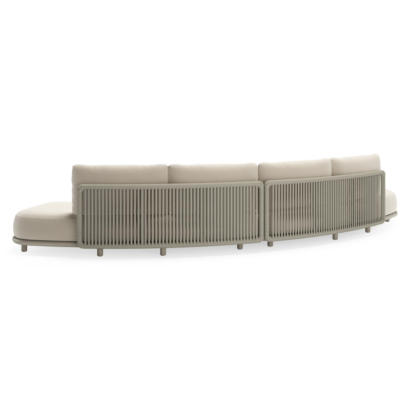 Lomano loungebank in beige aluminium en beige verticaal geweven luxe vlakke rope met Althea Off White all weather cosytica