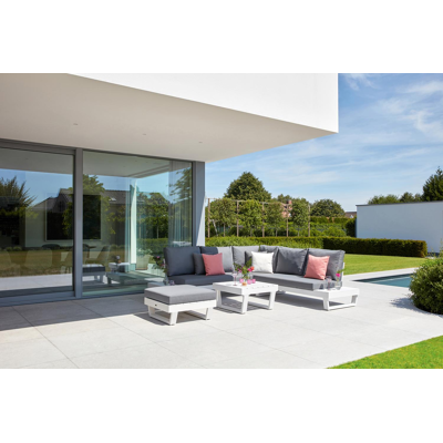 Modica lounge poef in wit aluminium met grijs textilene kussen