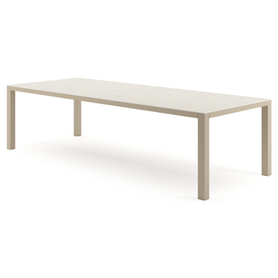 Table de jardin Como rectangulaire en aluminium beige et céramique pleine Shilin - Lg. 280 x Lrg. 110 x Haut. 73 cm
