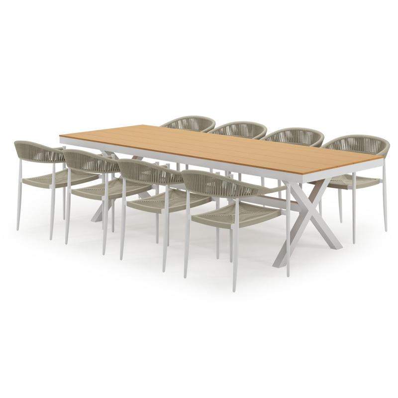 Bahia tuinset in wit aluminium en polywood met 8 Guarda tuinstoelen