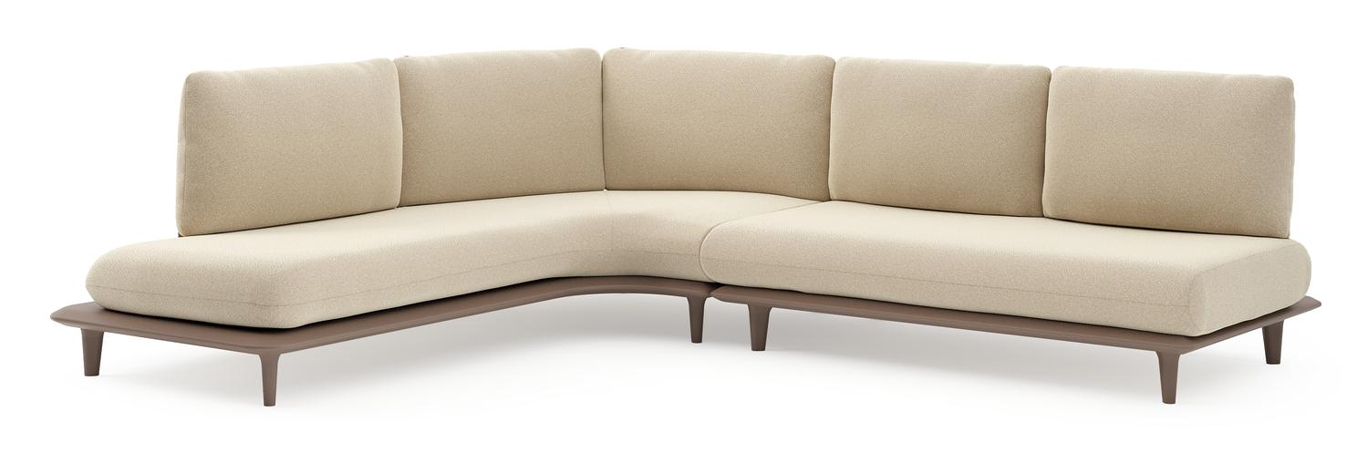 Salon de jardin d'angle Bomero en aluminium taupe et coussins en all weather solica soul papyrus