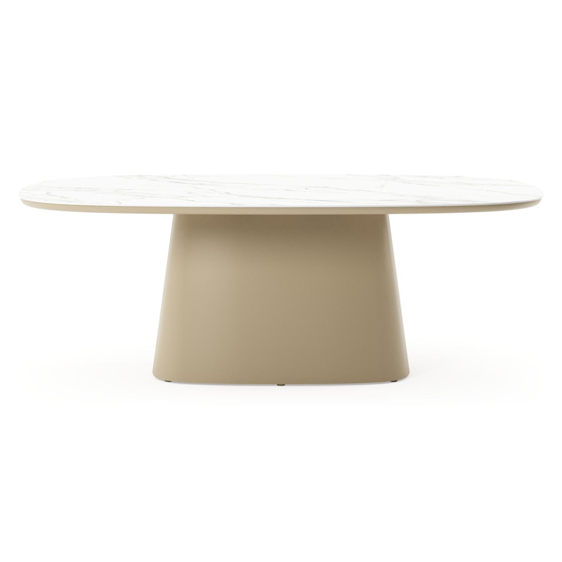 Table de jardin Amico bombo xl en aluminium beige et céramique pleine Calacatta - Lg. 210 x Lrg. 148 x Haut. 74 cm