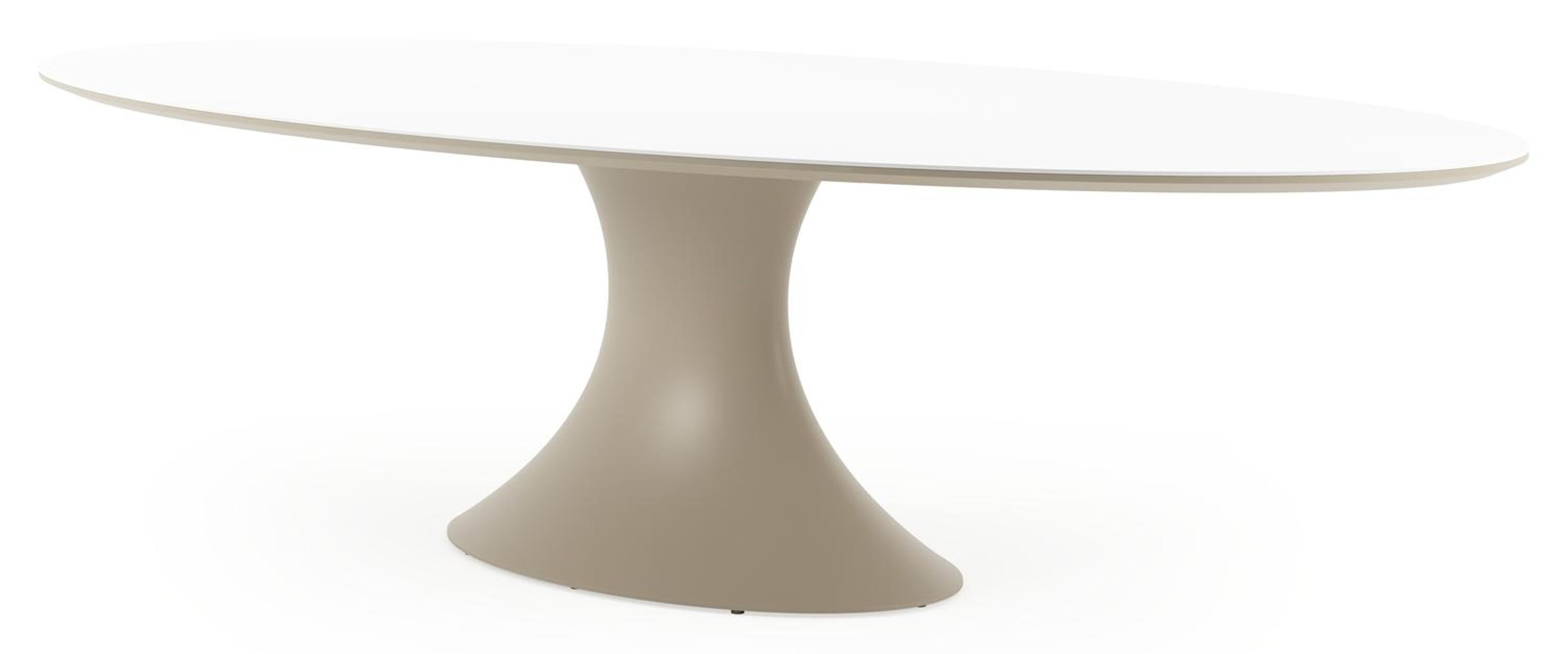 Table de jardin Fano ovale en aluminium beige et céramique pleine Arctic White - Lg. 290 x Lrg. 148 x Haut. 75 cm