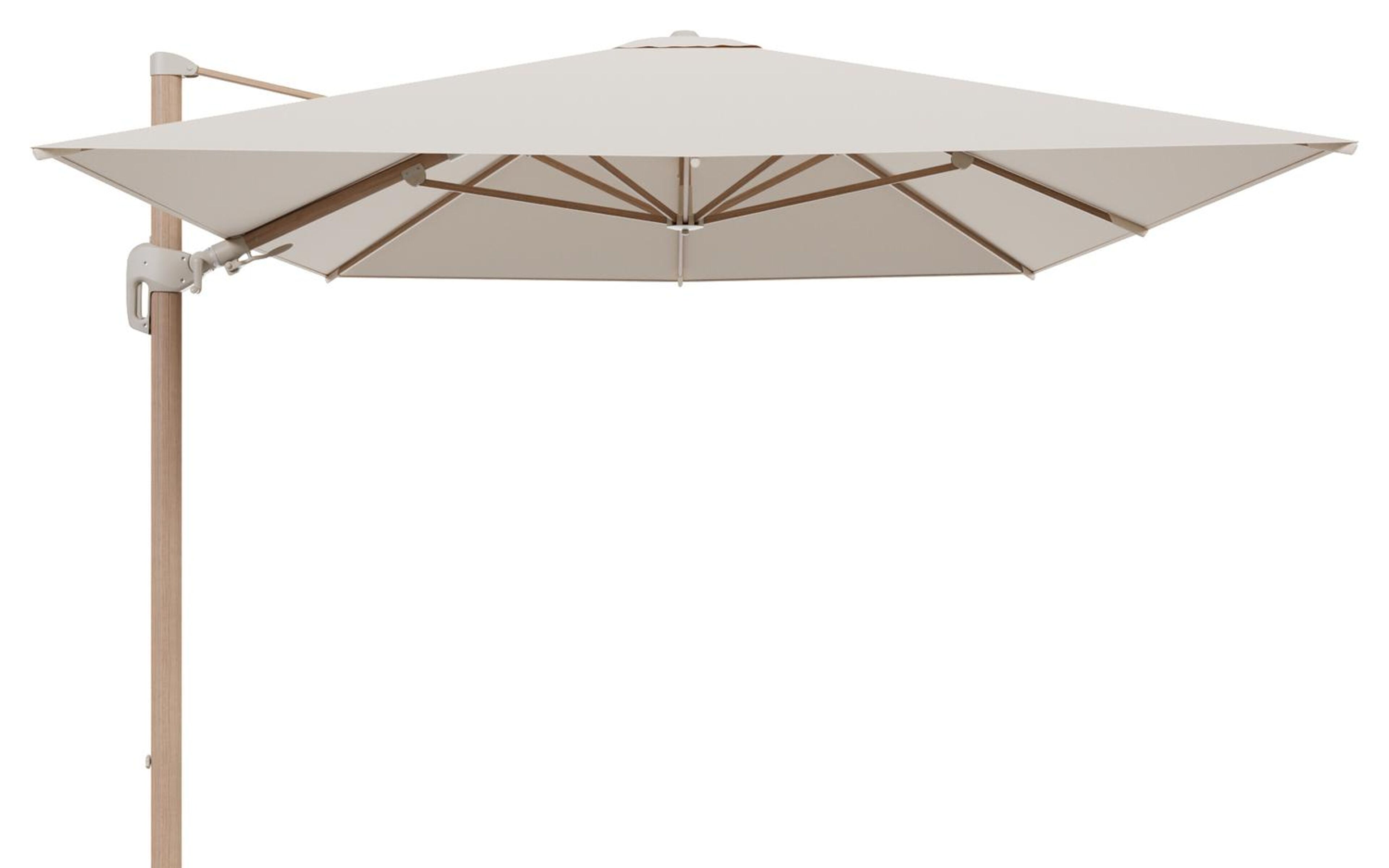 Rufina zweefparasol tiltfunctie in houtlook aluminium en parasoldoek in All Weather Sunbrella® Luxe Heritage Papyrus - L1 400 x L2 300 cm (zonder voet) (zonder voet)