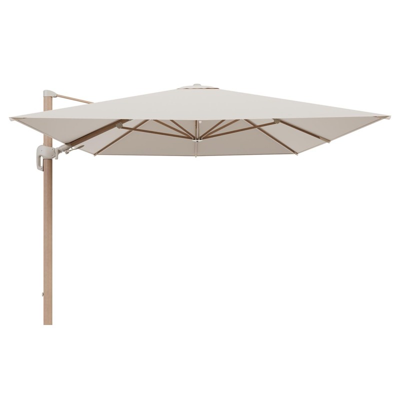 Rufina zweefparasol tiltfunctie in houtlook aluminium en parasoldoek in All Weather Sunbrella® Luxe Heritage Papyrus - L1 400 x L2 300 cm (zonder voet) (zonder voet)
