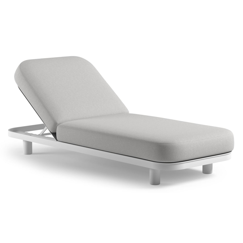 Chaise longue réglable Donato en aluminium blanc et coussin en all weather Sunbrella® luxe lopi ash