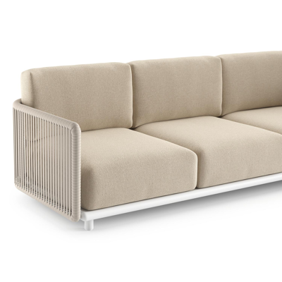 Organo loungebank in wit aluminium en beige verticaal geweven luxe vlakke rope met althea chalk all weather Cosytica kussen