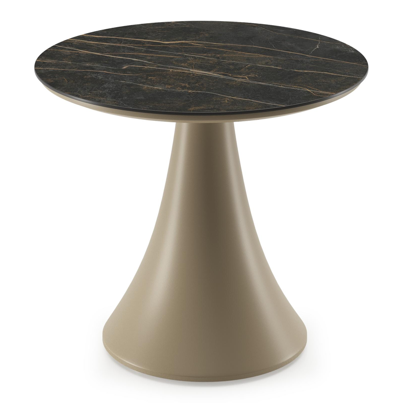 Fano low dining loungetafel rond in beige aluminium en volkeramiek Black Obsession - Dia. 65 x H 55 cm