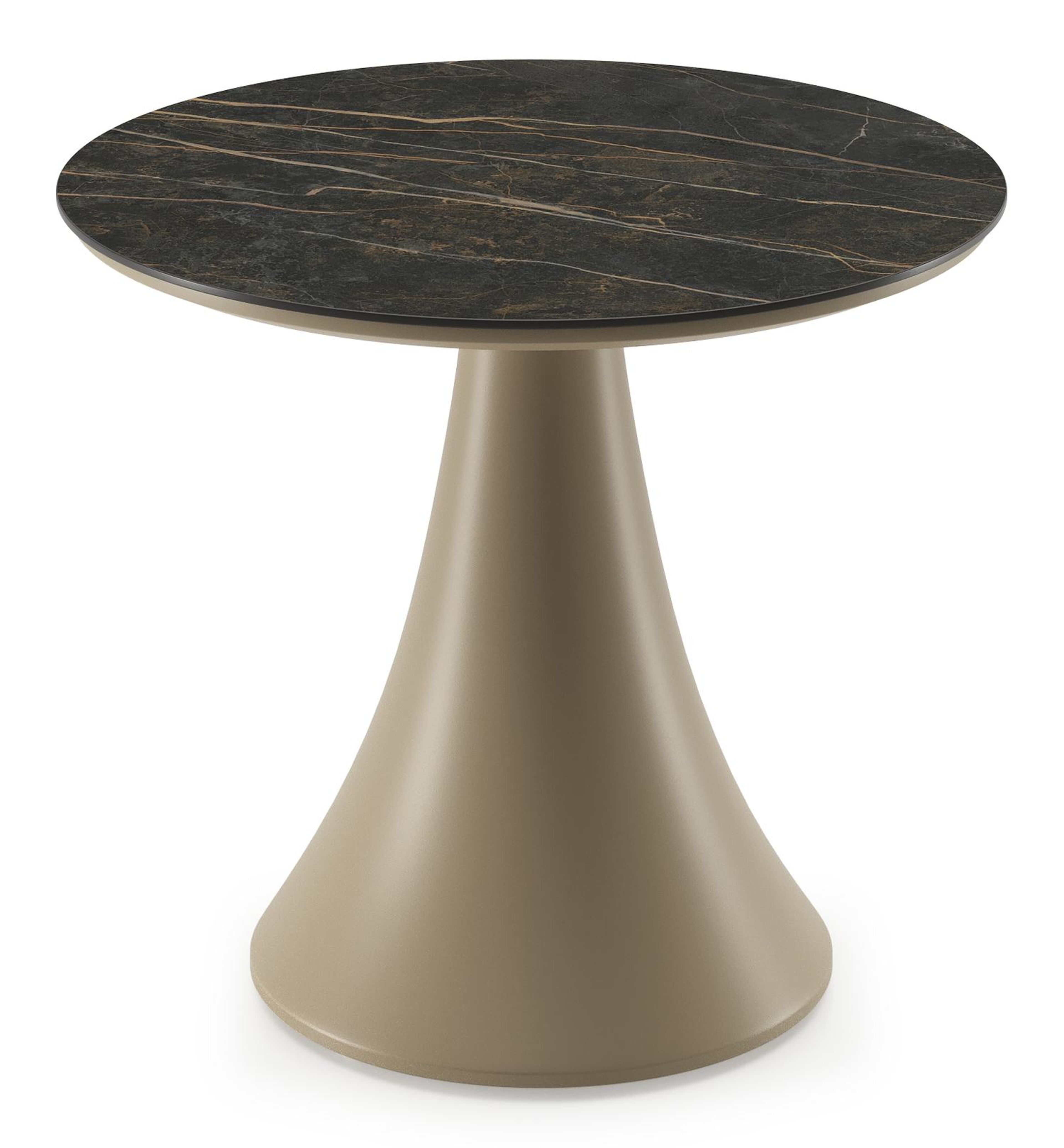 Fano low dining loungetafel rond in beige aluminium en volkeramiek Black Obsession - Dia. 65 x H 55 cm