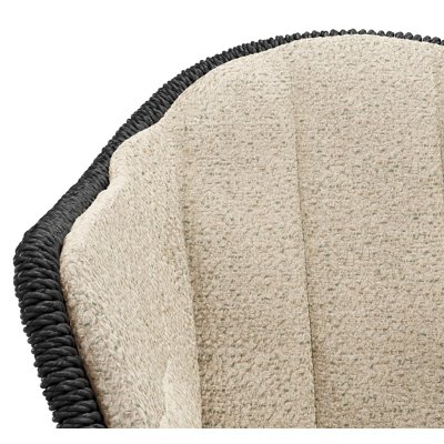 Chaise de jardin Pagino en teck naturel et résine tressée ronde noir avec coussin en All Weather Cosytica Bora Forest