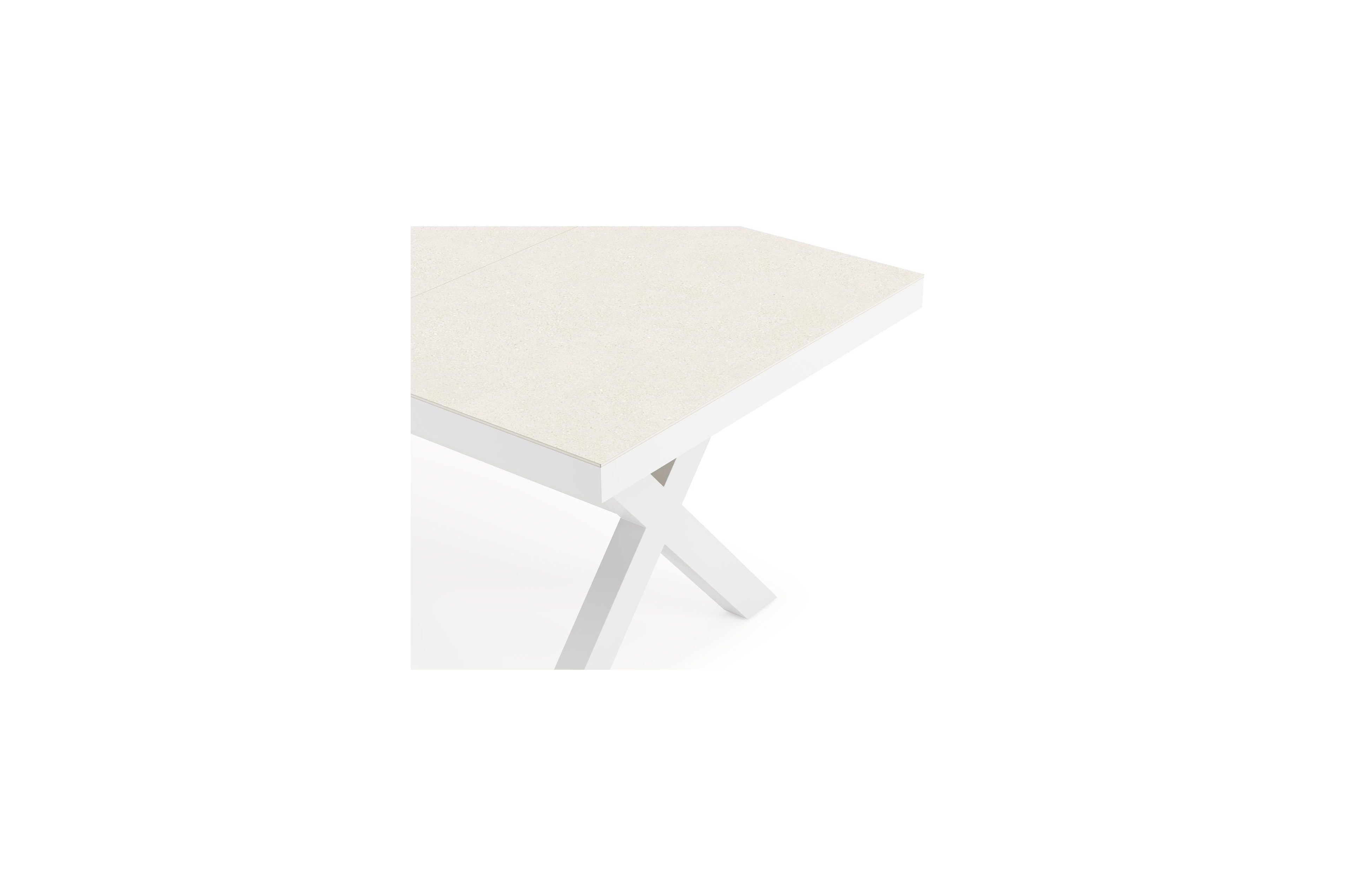 Bahia tuinset rechthoekig in wit aluminium en sintered stone beige met 6 Salto tuinstoelen