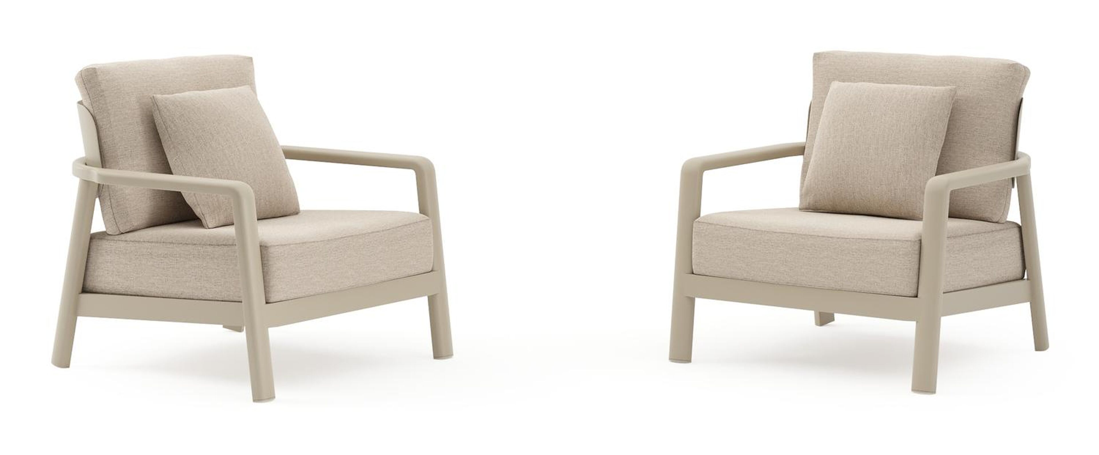 Set van 2 Salamanca loungestoelen in beige aluminium met rustic weather+ softtouch kussens