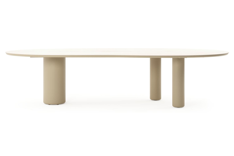 Amico tuintafel organisch in beige aluminium en volkeramiek Travertino Bianco - L 320 x B 120 x H 73.5 cm