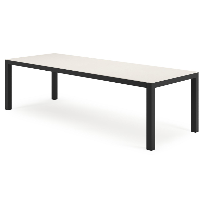 Varese rechthoekige tuinset in zwart aluminium en sintered stone crema minerale met 8 Madura tuinstoelen