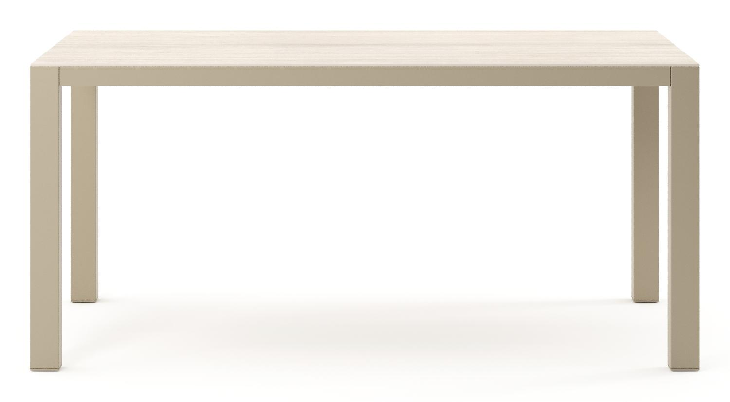 Como tuintafel rechthoekig in beige aluminium en volkeramiek Travertino Bianco - L 160 x B 100 x H 73 cm