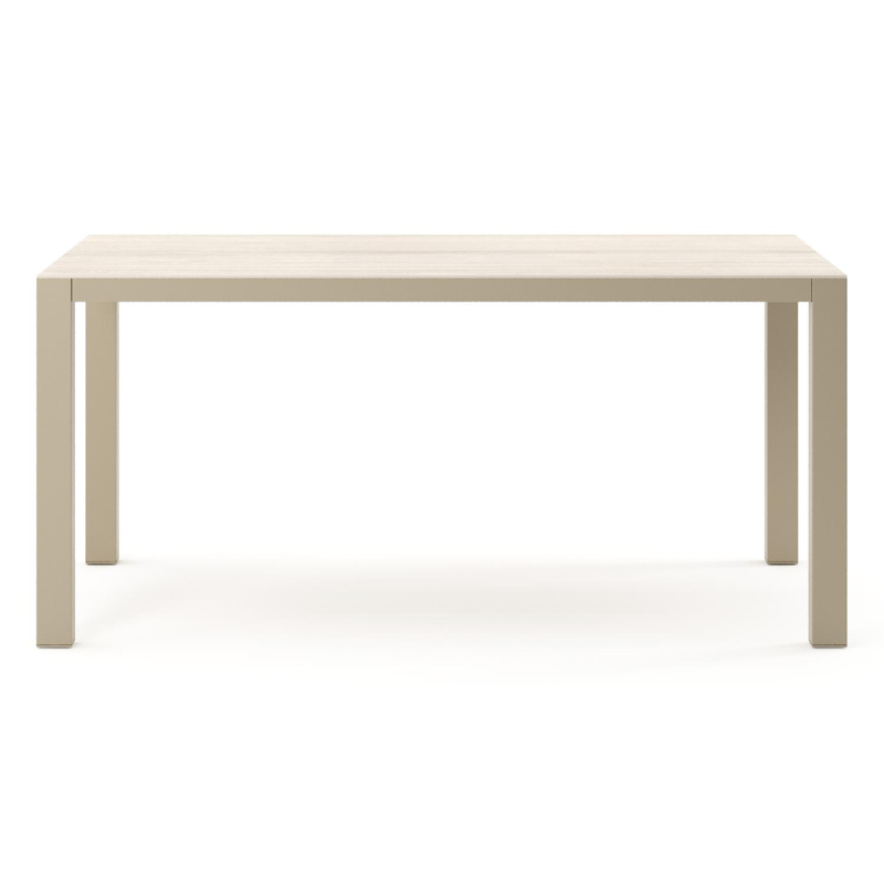 Como tuintafel rechthoekig in beige aluminium en volkeramiek Travertino Bianco - L 160 x B 100 x H 73 cm