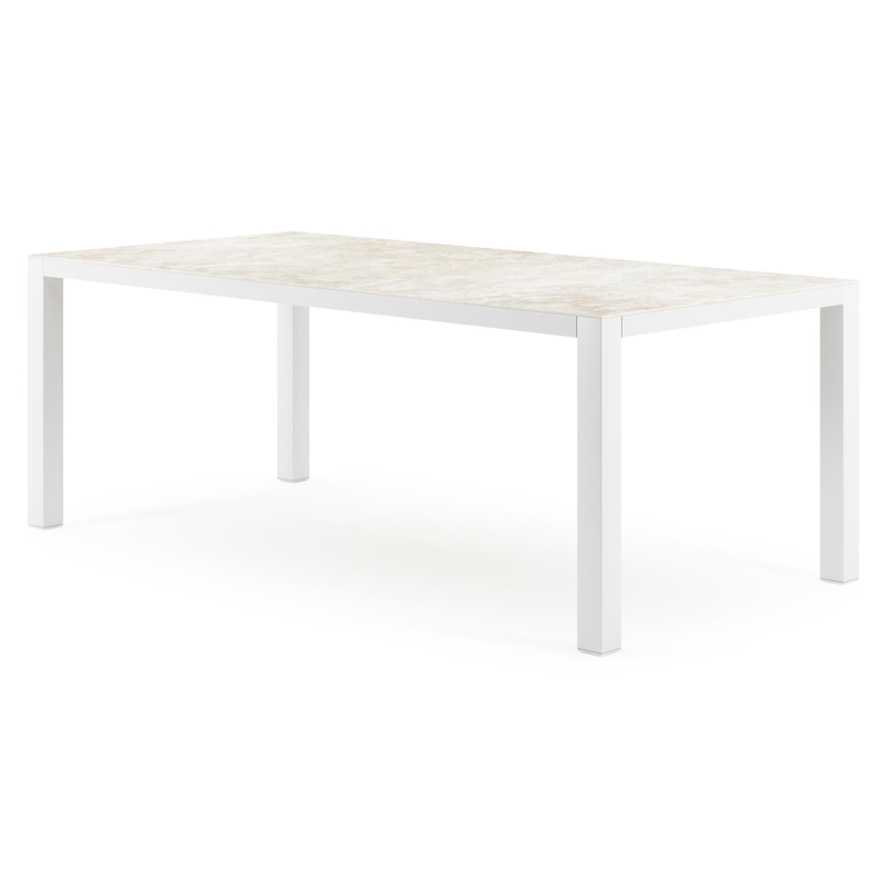 Table de jardin Como rectangulaire en aluminium blanc et céramique pleine Rapolano Lg. 200 x Lrg. 100 cm
