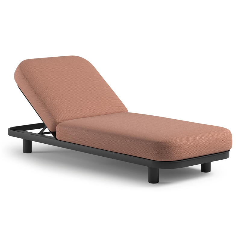 Chaise longue réglable Donato en aluminium noir et coussin en all weather Sunbrella® luxe lopi fawn