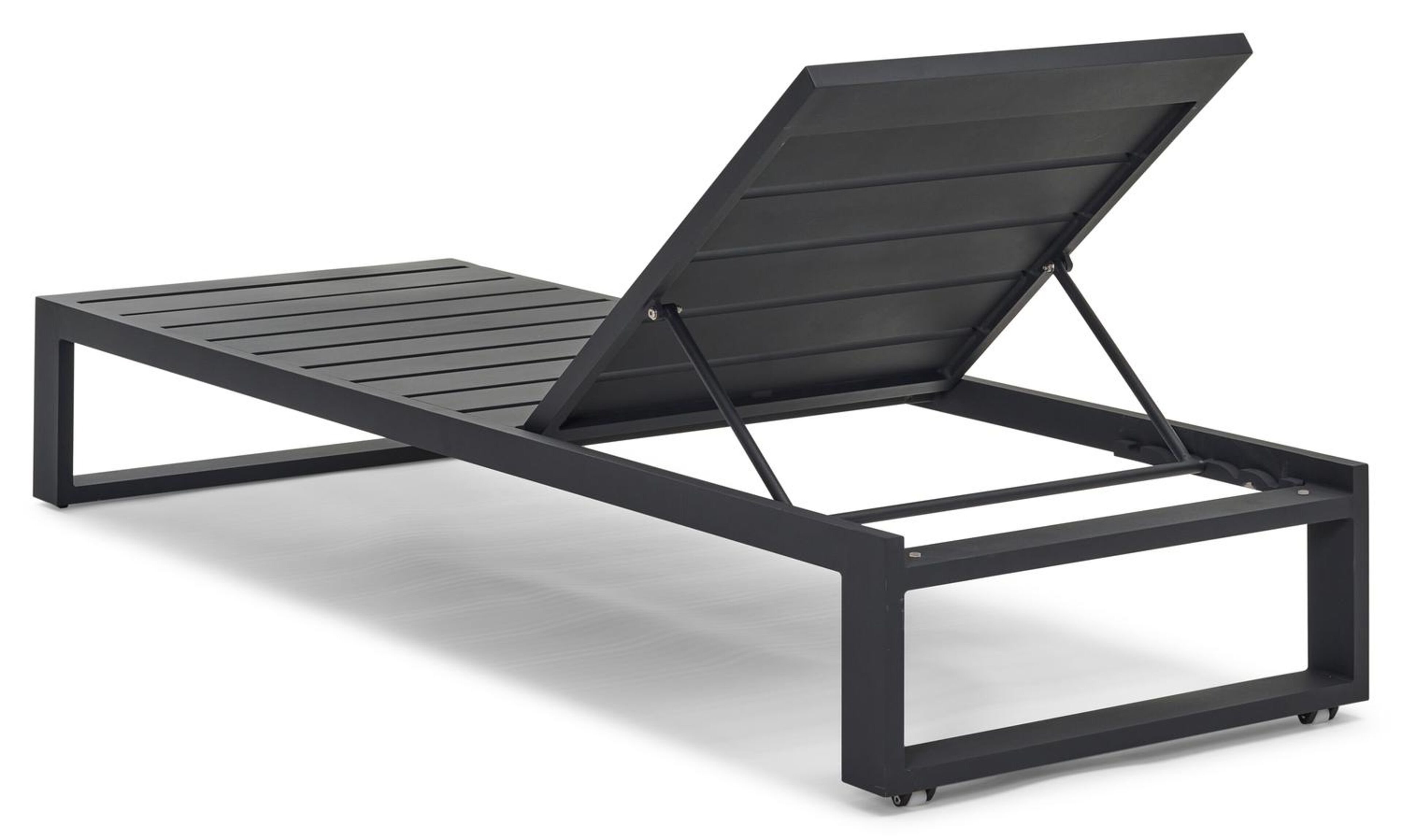 Verato verstelbaar ligbed in zwart aluminium met natte charcoal chine all weather sunbrella® luxe kussen