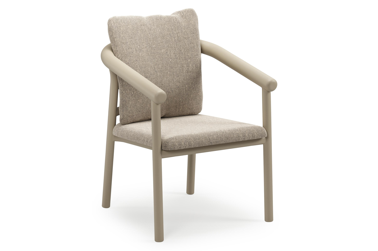 Amico stapelbare tuinstoel in beige aluminium met stoelkussen in All Weather Sunbrella® Luxe Chartres Pewter