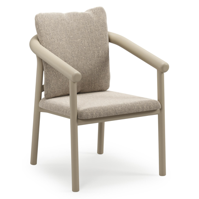 Amico stapelbare tuinstoel in beige aluminium met stoelkussen in All Weather Sunbrella® Luxe Chartres Pewter