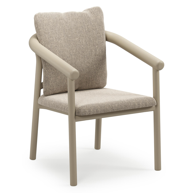 Amico stapelbare tuinstoel in beige aluminium met stoelkussen in All Weather Sunbrella® Luxe Chartres Pewter