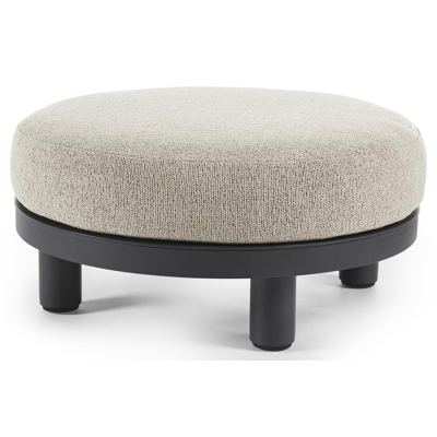 Donato poef in zwart aluminium met marbella beige all weather cosytica kussen