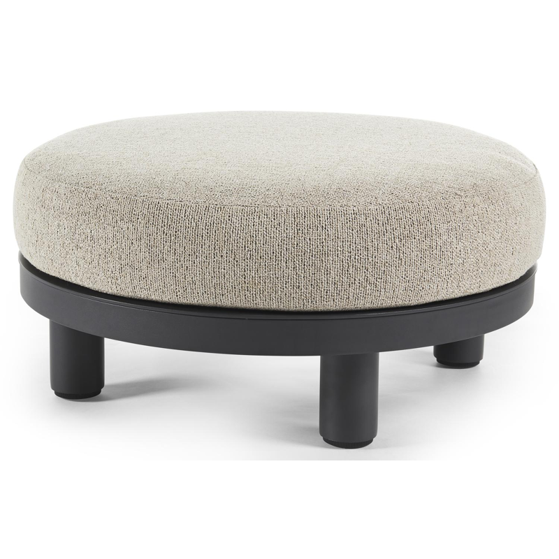 Donato poef in zwart aluminium met marbella beige all weather cosytica kussen