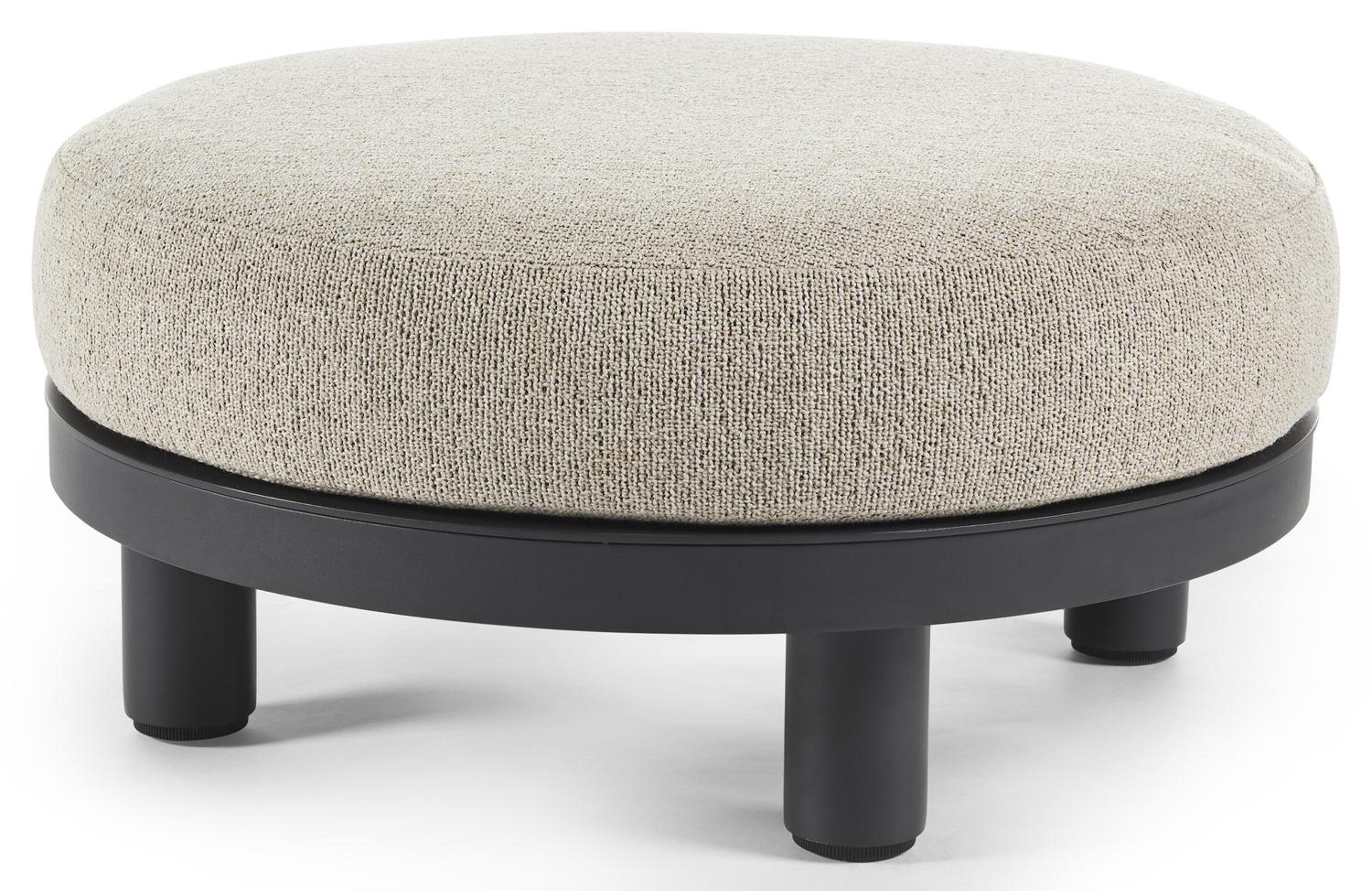 Donato poef in zwart aluminium met marbella beige all weather cosytica kussen