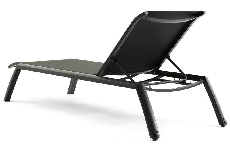 Set van 2 verstelbare Bari ligbedden in zwart aluminium en zwart textileen