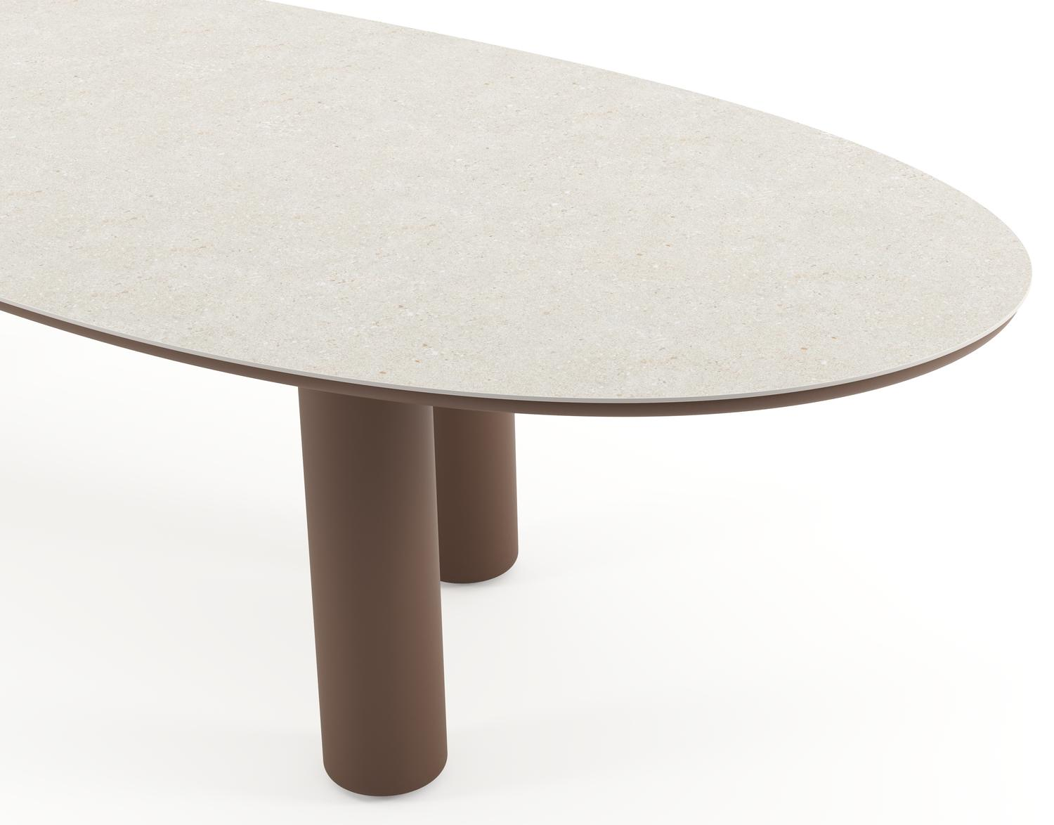 Table de jardin Amico organique en taupe aluminium et céramique pleine Shilin - Lg. 320 x Lrg. 120 x Haut. 73.5 cm