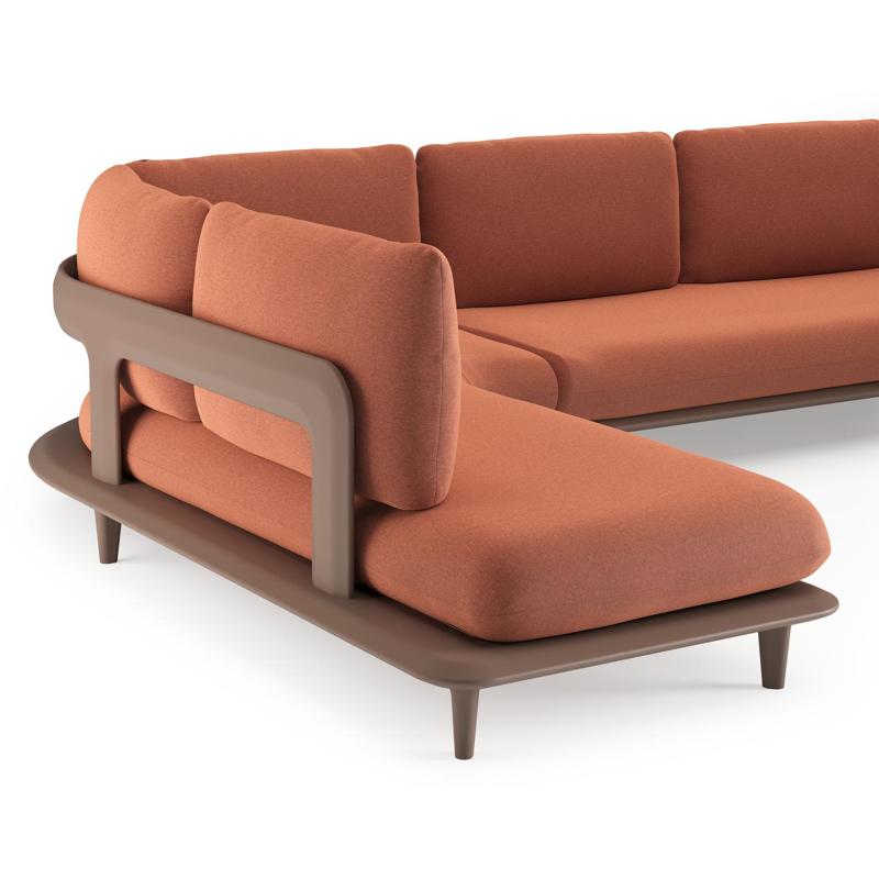 Bomero loungehoek in taupe aluminium met heritage rust all weather sunbrella® luxe kussen