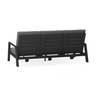 Cirello loungebank 3-zit in zwart aluminium met natte charcoal chine all weather sunbrella® luxe kussen