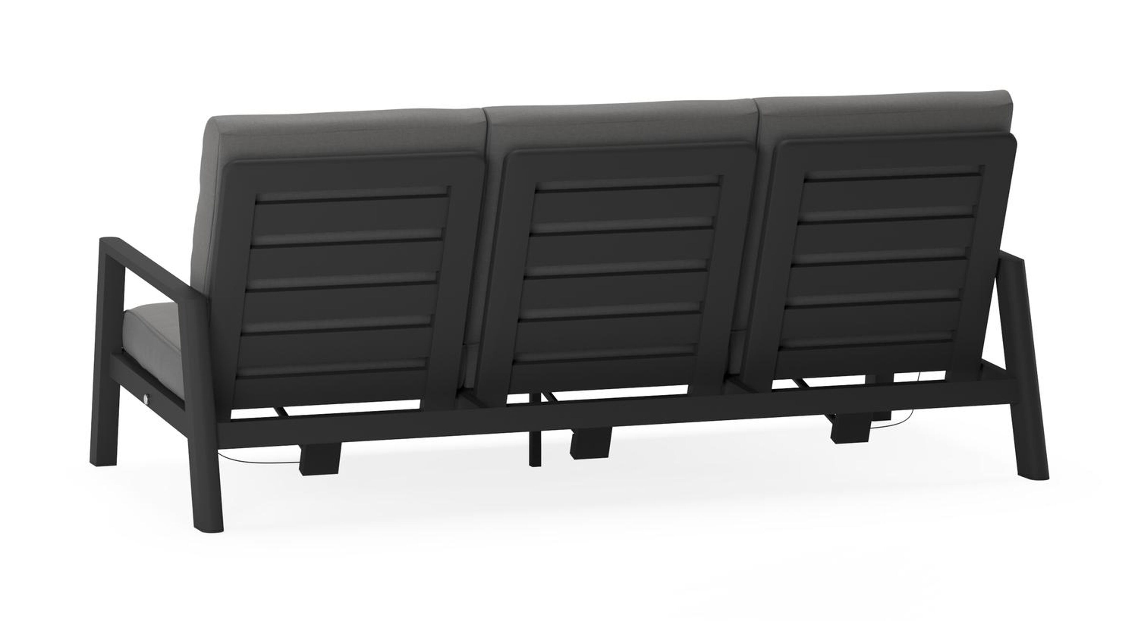 Cirello loungebank 3-zit in zwart aluminium met natte charcoal chine all weather sunbrella® luxe kussen