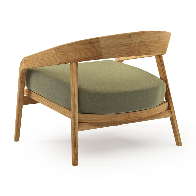 Fauteuil de jardin Lacrima en teck et coussin en all weather Sunbrella® luxe heritage leaf