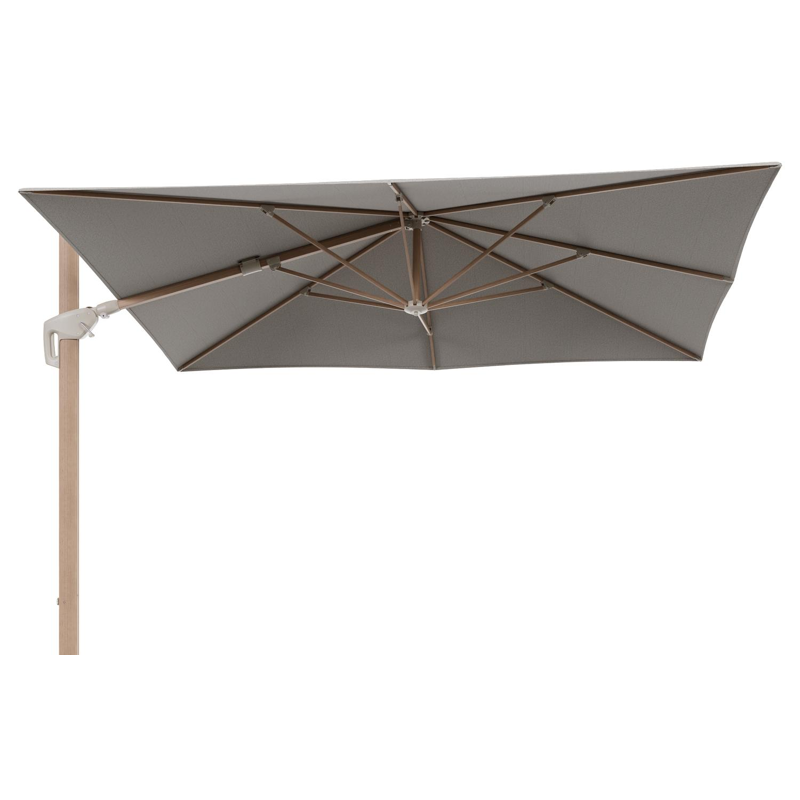 Parasol pendant Minore avec fonction tilt en aluminium aspect de bois et toile de parasol All Weather Solica Firenze Sand - Lg.1 280 Lg.2 370 cm (sans pied de parasol)